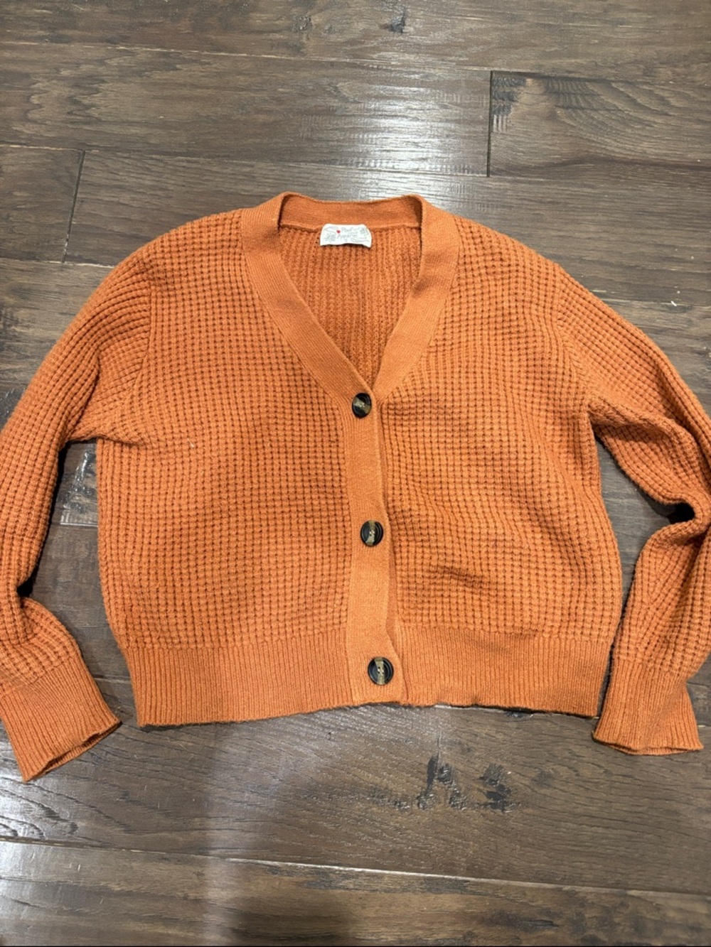 Poof apparel Women’s Waffle Knit Button-Front Cardigan - orange